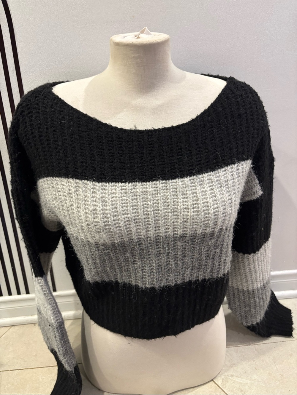 Striped Black and Gray Women's Knit Sweater